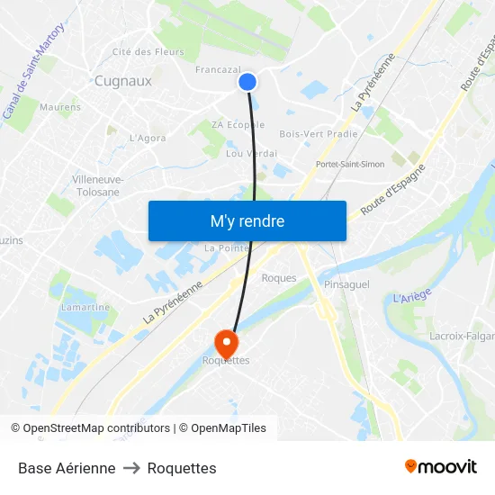 Base Aérienne to Roquettes map