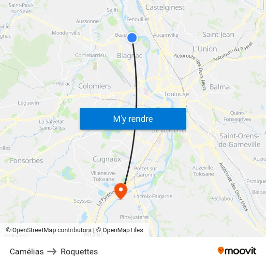 Camélias to Roquettes map