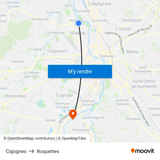 Cigognes to Roquettes map