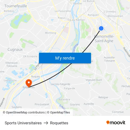 Sports Universitaires to Roquettes map