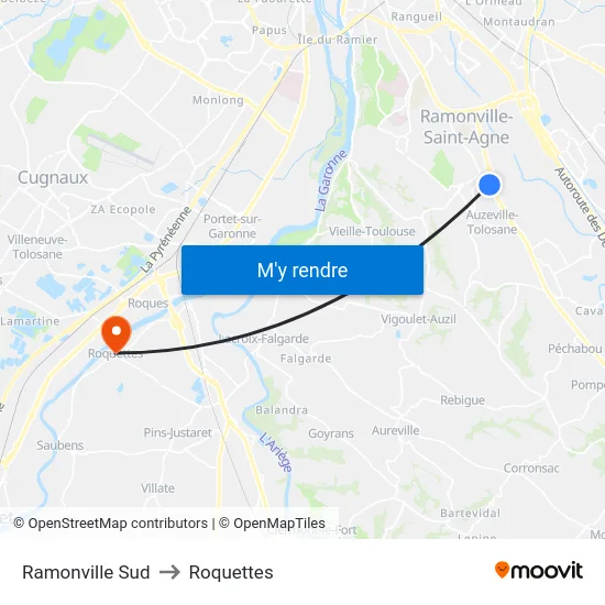Ramonville Sud to Roquettes map