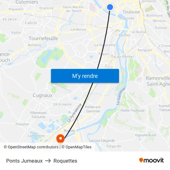 Ponts Jumeaux to Roquettes map