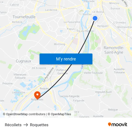 Récollets to Roquettes map