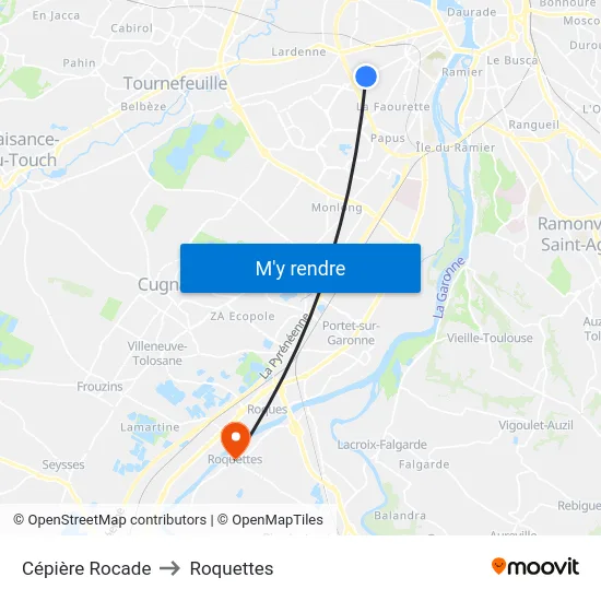 Cépière Rocade to Roquettes map