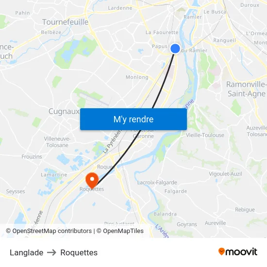 Langlade to Roquettes map