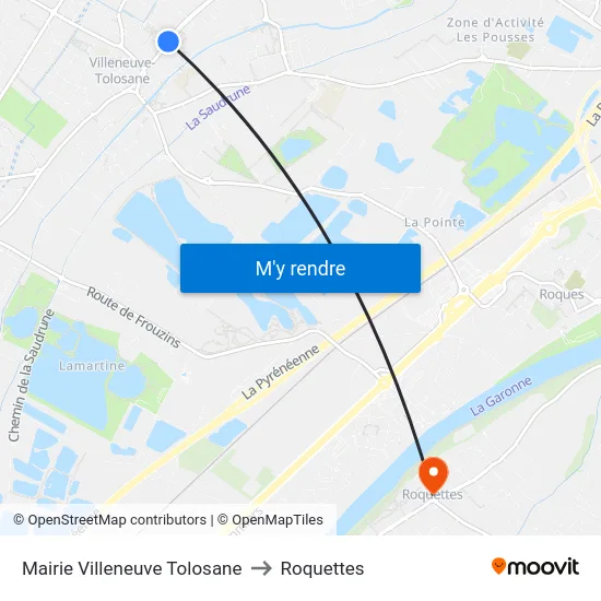 Mairie Villeneuve Tolosane to Roquettes map