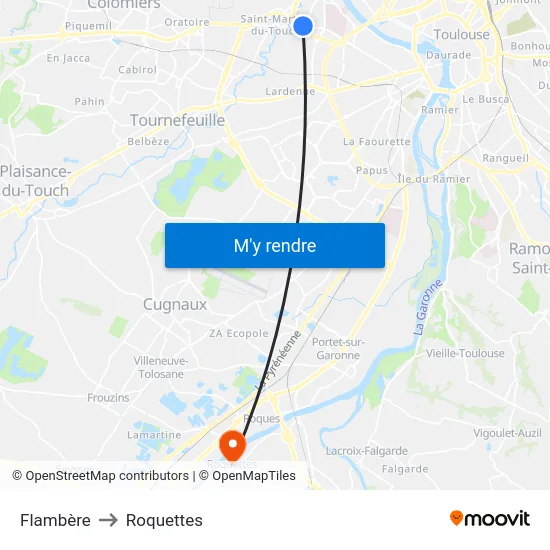 Flambère to Roquettes map