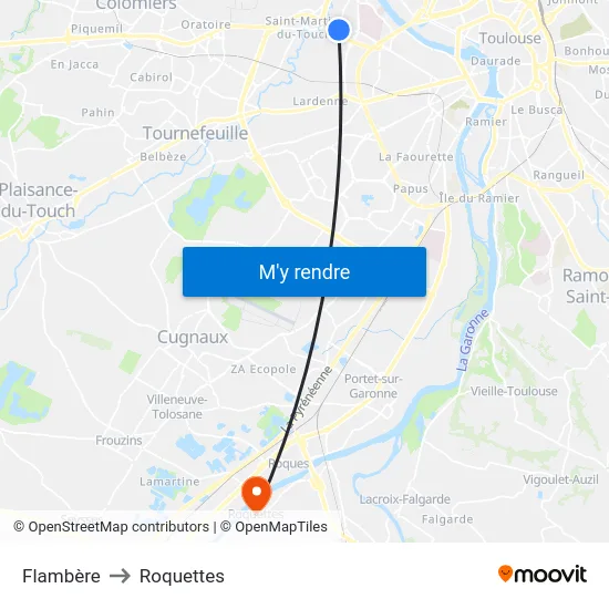 Flambère to Roquettes map