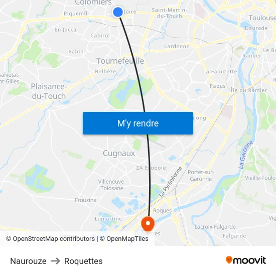 Naurouze to Roquettes map
