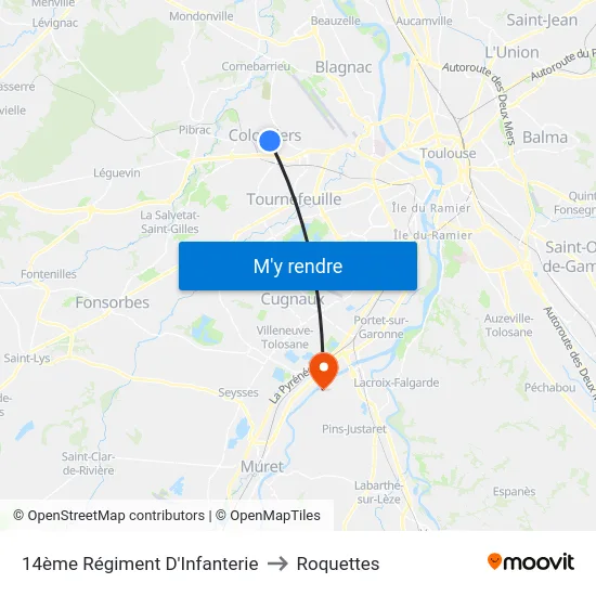 14ème Régiment D'Infanterie to Roquettes map