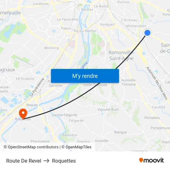 Route De Revel to Roquettes map