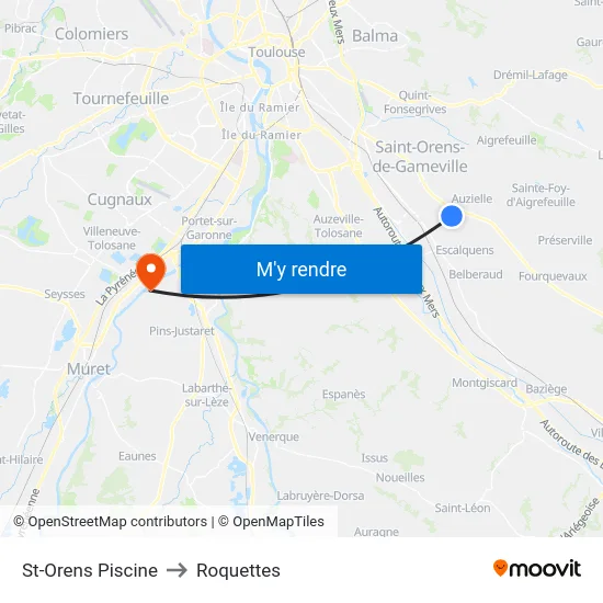 St-Orens Piscine to Roquettes map