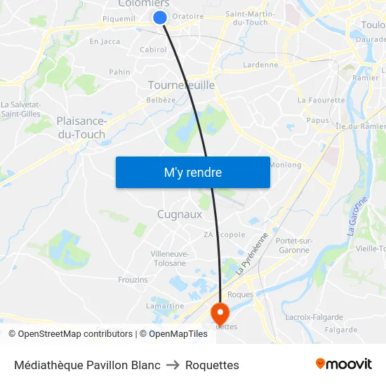 Médiathèque Pavillon Blanc to Roquettes map