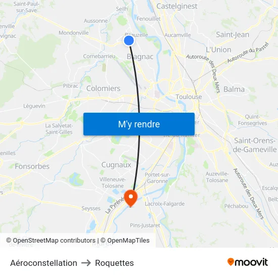 Aéroconstellation to Roquettes map