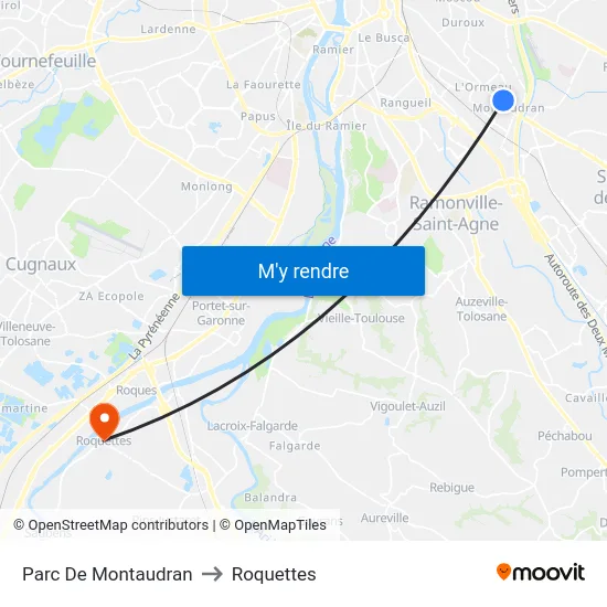 Parc De Montaudran to Roquettes map