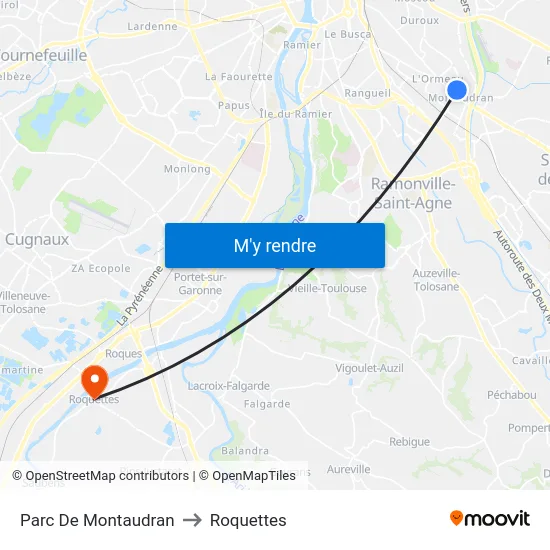 Parc De Montaudran to Roquettes map