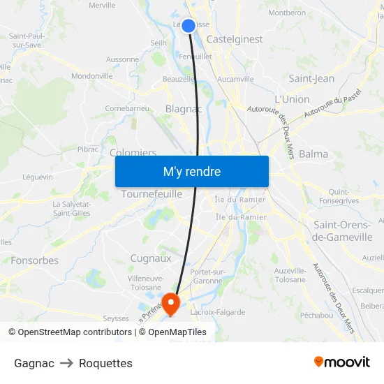 Gagnac to Roquettes map