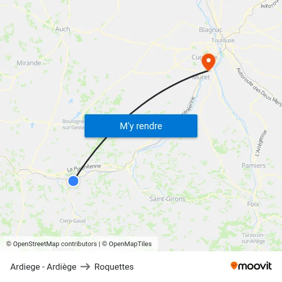 Ardiege - Ardiège to Roquettes map