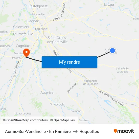 Auriac-Sur-Vendinelle - En Ramière to Roquettes map