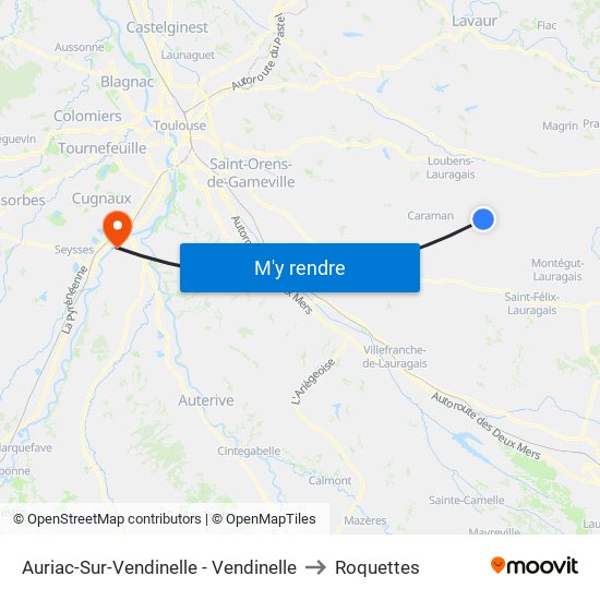 Auriac-Sur-Vendinelle - Vendinelle to Roquettes map