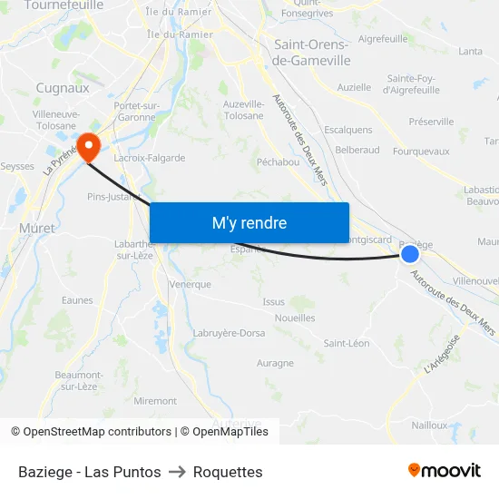 Baziege - Las Puntos to Roquettes map