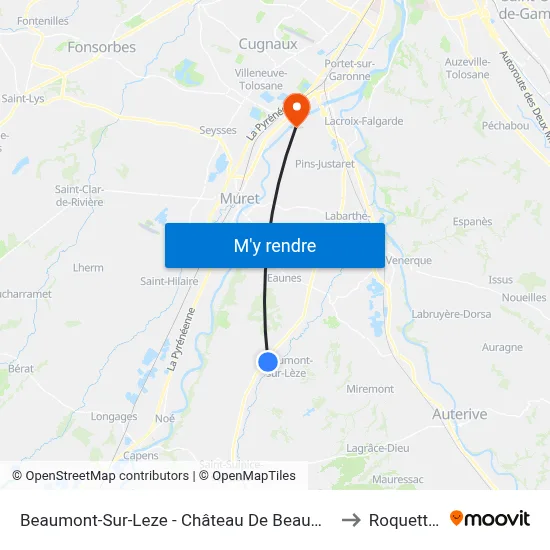 Beaumont-Sur-Leze - Château De Beaumont to Roquettes map