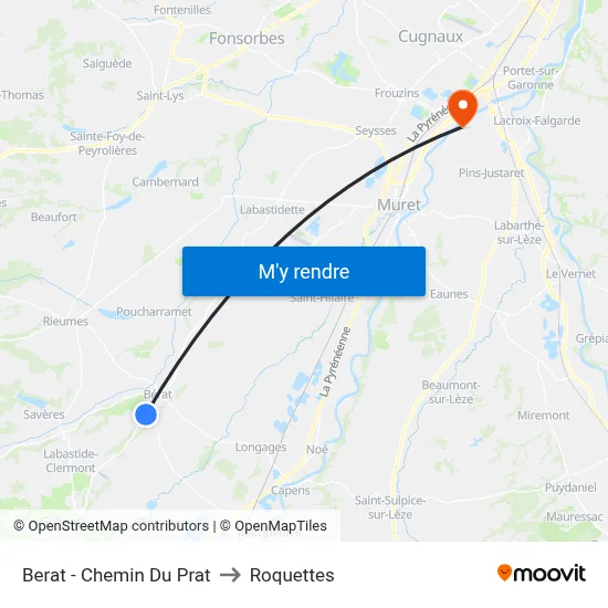 Berat - Chemin Du Prat to Roquettes map