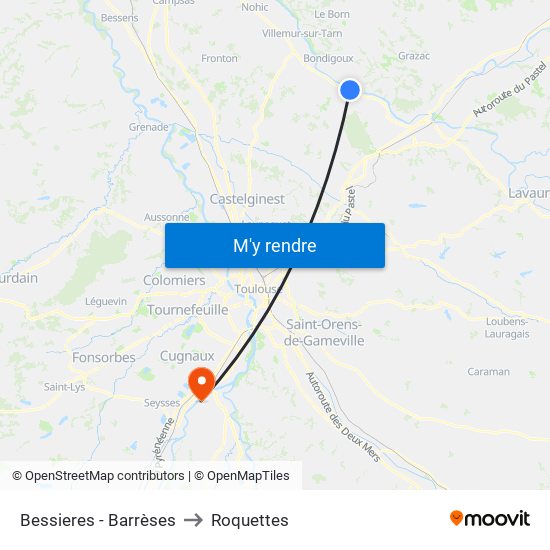 Bessieres - Barrèses to Roquettes map