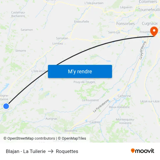 Blajan - La Tuilerie to Roquettes map