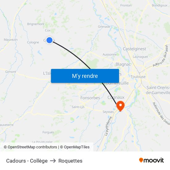 Cadours - Collège to Roquettes map