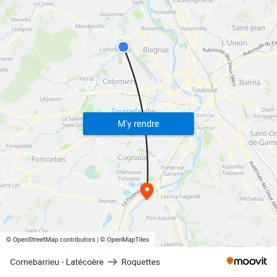 Cornebarrieu - Latécoère to Roquettes map