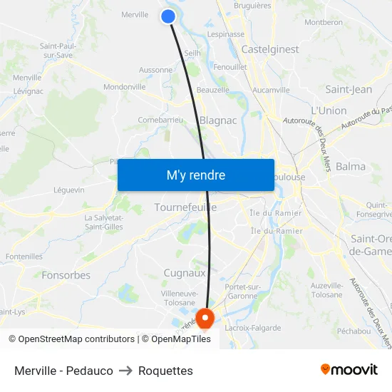 Merville - Pedauco to Roquettes map