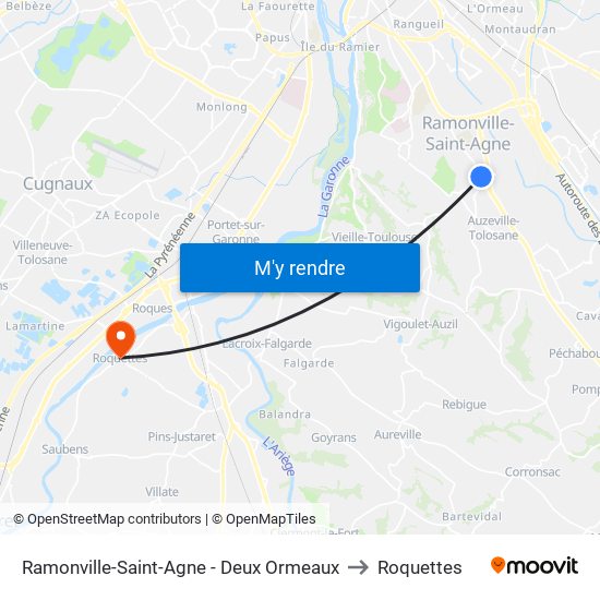 Ramonville-Saint-Agne - Deux Ormeaux to Roquettes map