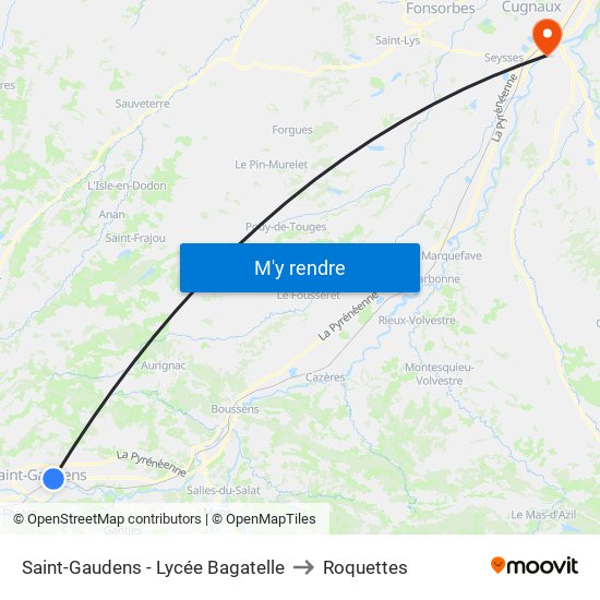 Saint-Gaudens - Lycée Bagatelle to Roquettes map