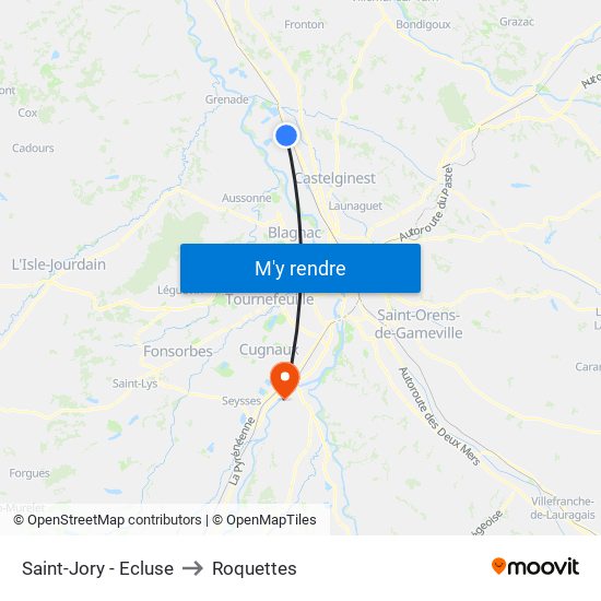 Saint-Jory - Ecluse to Roquettes map