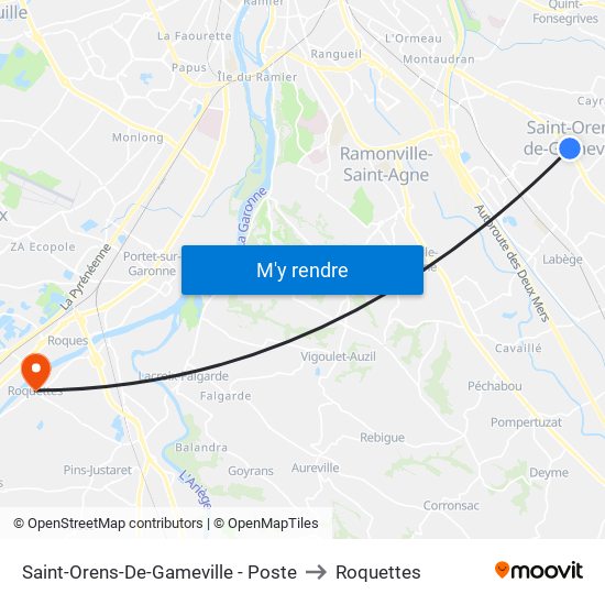 Saint-Orens-De-Gameville - Poste to Roquettes map