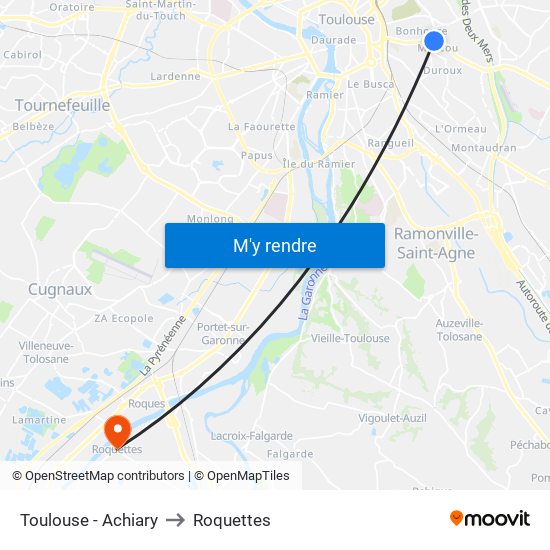 Toulouse - Achiary to Roquettes map