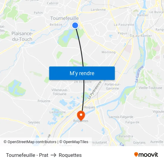 Tournefeuille - Prat to Roquettes map