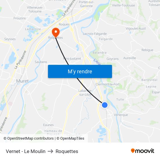 Vernet - Le Moulin to Roquettes map