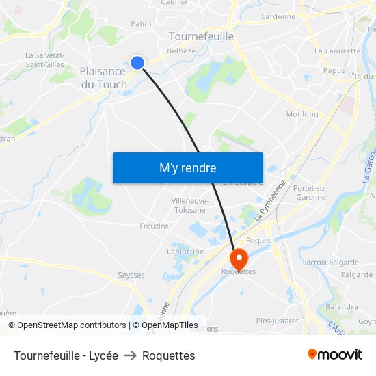 Tournefeuille - Lycée to Roquettes map