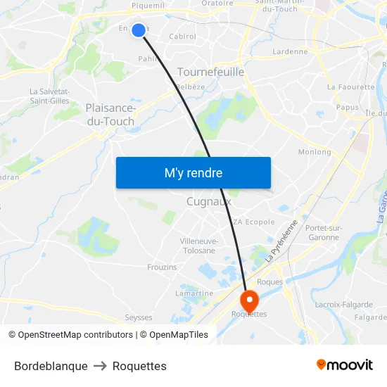 Bordeblanque to Roquettes map