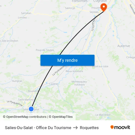 Salies-Du-Salat - Office Du Tourisme to Roquettes map