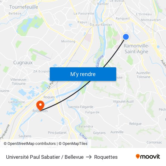 Université Paul Sabatier / Bellevue to Roquettes map