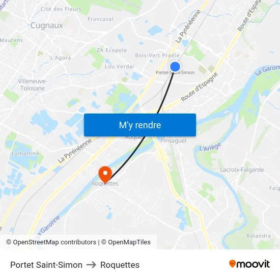 Portet Saint-Simon to Roquettes map