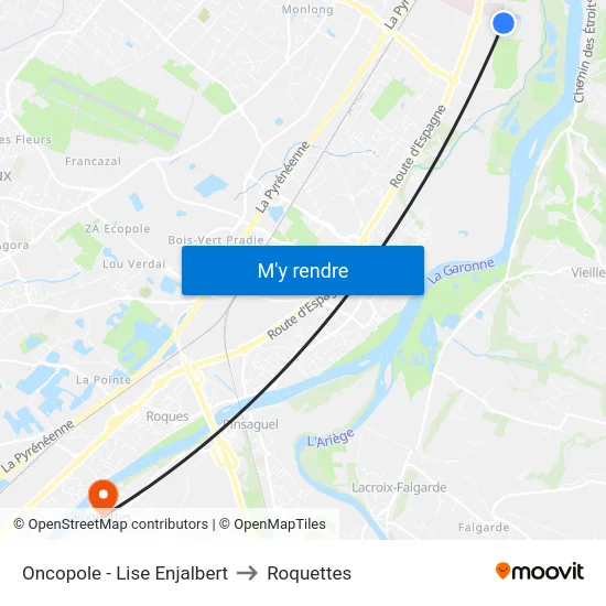 Oncopole - Lise Enjalbert to Roquettes map
