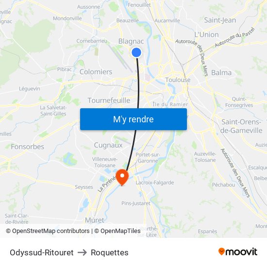 Odyssud-Ritouret to Roquettes map