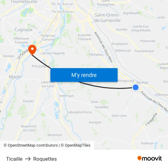 Ticaille to Roquettes map