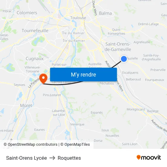 Saint-Orens Lycée to Roquettes map