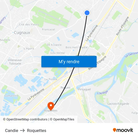 Candie to Roquettes map