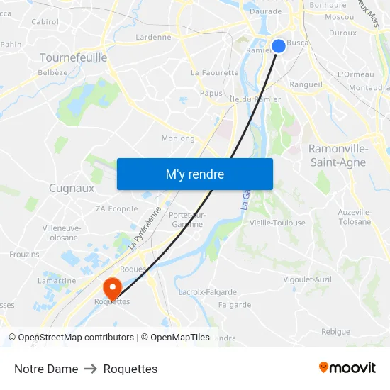 Notre Dame to Roquettes map